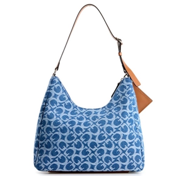 GUESS Blue Jacquard Hobo with Tan Leather Accent - Picture 3 of 3